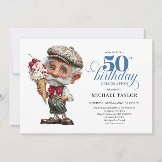 Whimsy Man 50th Birthday Bash Humor Invitation (Devant)