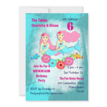 Whimsy Mermaid Twin Girls Birthday Party Invite
