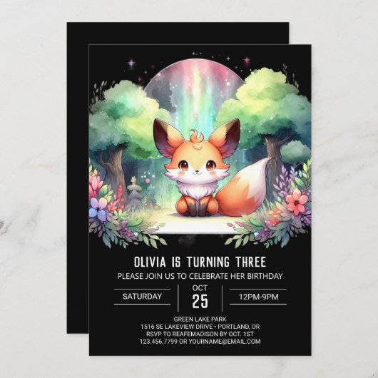 Whimsy Natuur Fox Verjaardag digitaal Kaart (Voorkant / Achterkant)