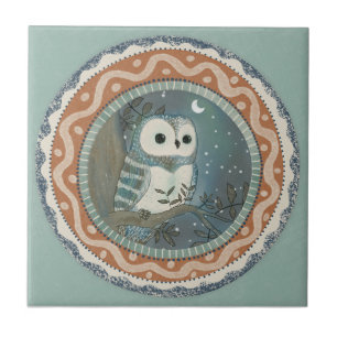 Whimsy Owl Mint Blauwe Terracotta Teal Aqua Tegeltje
