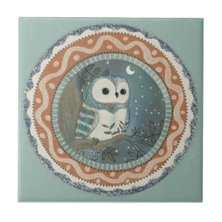Whimsy Owl Mint Blue Terracotta Teal Aqua Tegeltje