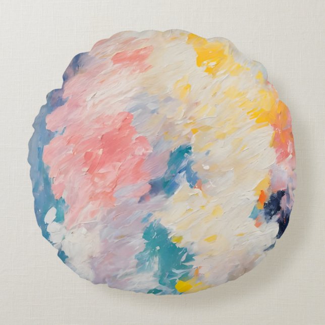 Whimsy Pastel Hues Dream Patroon Rond Kussen (Voorkant)