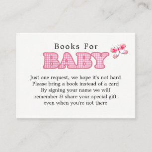 Whimsy Pink White Butterfly Girl Baby Informatiekaartje