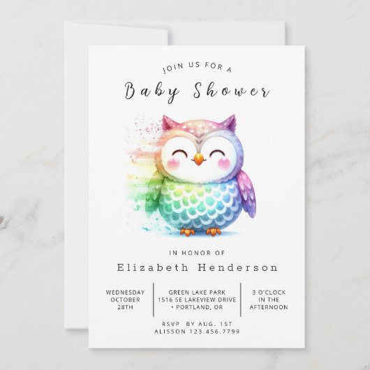 Whimsy Printable Owl Baby shower Kaart (Voorkant)