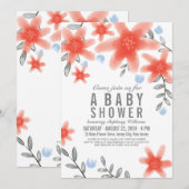  Whimsy Red Floral Baby shower Kaart (Voorkant / Achterkant)