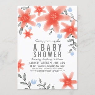 Whimsy Red Floral Baby shower Kaart