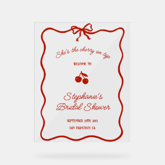 Whimsy Red She's the Cherry on Top Bridal Shower Acryl Bord