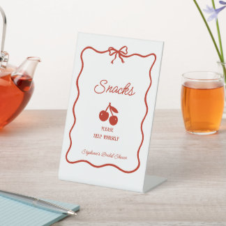 Whimsy Red She's the Cherry on Top Bridal Shower Reclamebord Met Voetstuk