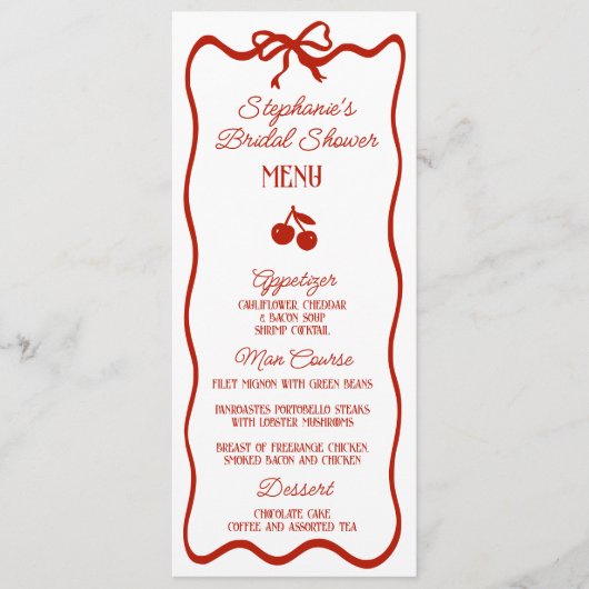 Whimsy Red Ze is de kers op het Vrijgezellenfeest Menu (Voorkant)