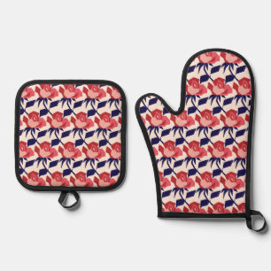 Whimsy Roos Navy Red Silver Quilted Ovenwant & Pannenlap Set