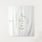 Whimsy Script Bautizo Spaanse Doop Neutraal Goud Wandkleed (Voorkant)