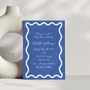 Whimsy Script Blue Scribble Border Baby shower Kaart