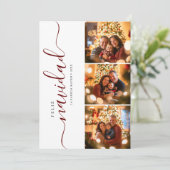 Whimsy Script Feliz Navidad Christmas Dark Red Feestdagenkaart (Staand voorkant)