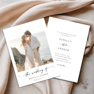 Whimsy Script Modern Minimal Beach Photo Wedding Kaart
