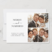 Whimsy Script Vrolijk en getrouwd Kerstmis 3 foto Feestdagenkaart (Voorkant)
