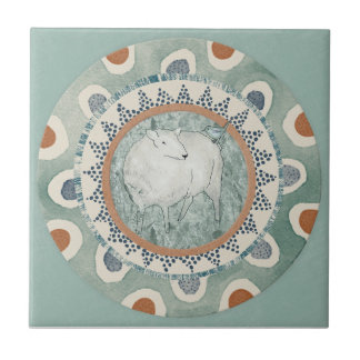Whimsy Sheep & Bird Mint Blue Terracotta Aqua Tegeltje
