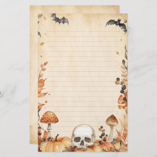 Whimsy Skull en Mushroom Rustieke Halloween Lined Briefpapier (Voorkant / Achterkant)