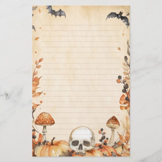 Whimsy Skull en Mushroom Rustieke Halloween Lined Briefpapier (Voorkant)