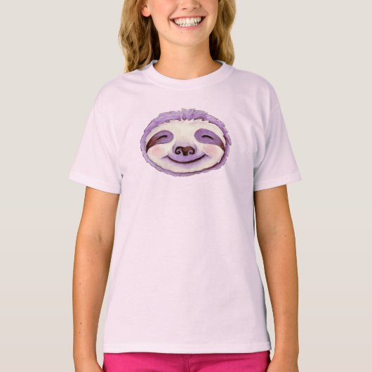 Whimsy sloth gezicht paarse waterverf kunst t-shirt (Voorkant)