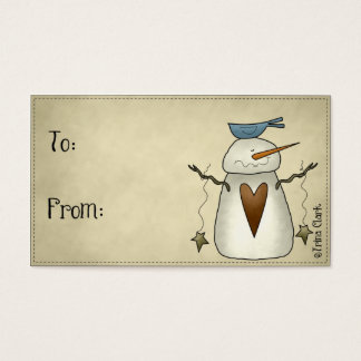 Whimsy Snowman Country Primitive Design Gift Label Visitekaartje