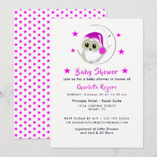 Whimsy Super Cute Snowy Owl Baby shower Invitae Kaart