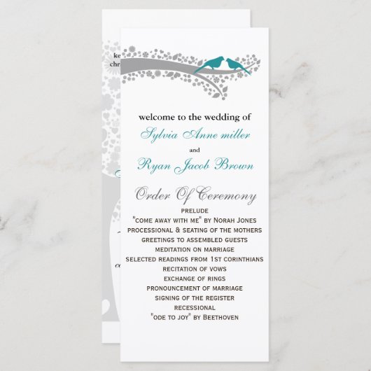 whimsy tree blauwe lovebirds Trouwprogramma Programma (Voorkant / Achterkant)