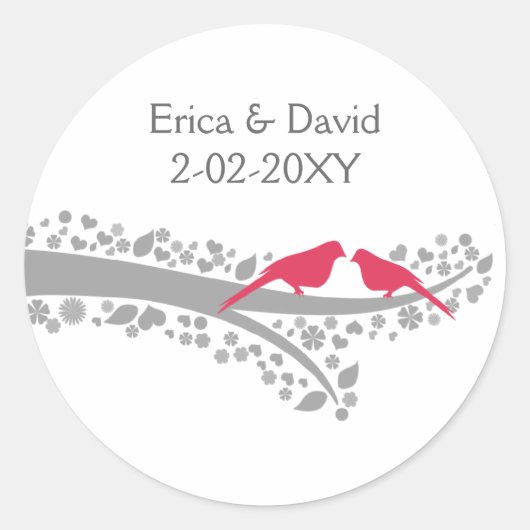 Whimsy Tree Pink Lovebirds Wedding Favoriete stick Ronde Sticker (Voorkant)