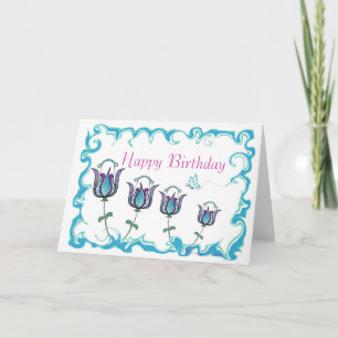 Whimsy Tulips - Happy Birthday Wenskaart Kaart