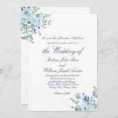 Whimsy Waterverf Blue Botanical Script Wedding Kaart (Voorkant / Achterkant)