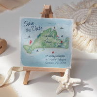 Whimsy Waterverf Wedding Map of Marthas Vineyard