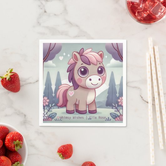 Whimsy Wishes Roze Pony Personaliseren Party Serve Servet (Insitu)