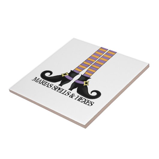 Whimsy Witch Shoes met Paarse en Oranje stripe Tegeltje (Zijkant)