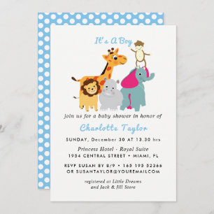 Whimsy Zoo Animals Cute Boys Baby shower nodigt ui Kaart