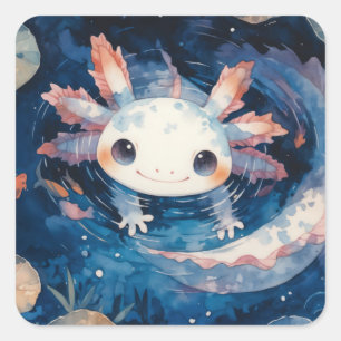 Whimvische Axolotl in Maanverlichte Wateren Vierkante Sticker