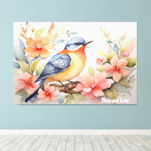 Whimwaterverf Vogel Bloemenkunst  Canvas Afdruk (Insitu (Houten vloer))