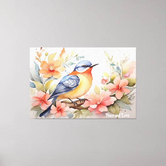 Whimwaterverf Vogel Bloemenkunst  Canvas Afdruk (Voorkant)