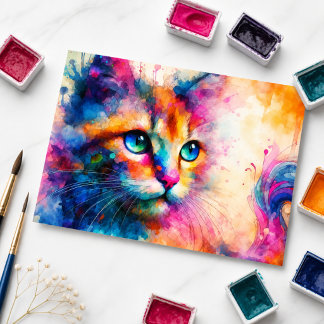 Whimwhams watercolor katportret briefkaart