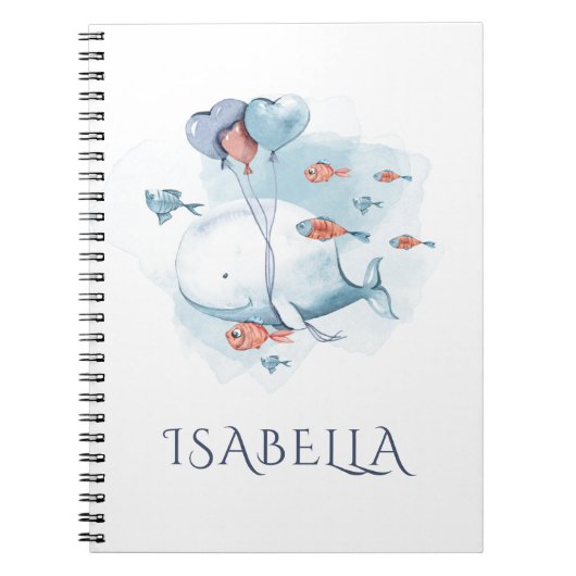 Whimwhams Waterverf Walvis en Vissen Gepersonalise Notitieboek (Voorkant)