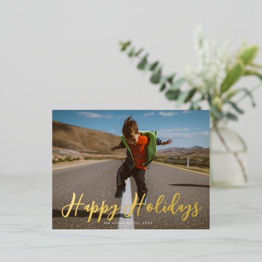 whimyscript script foto blij met betaalpas folie uitnodiging briefkaart (Staand Voorkant)