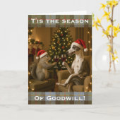 Whippet and Squirrel Christmas greetings card Kaart (Gele Bloem)