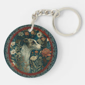 Whippet Brindle and White William Morris Floral Sleutelhanger (Achterkant)