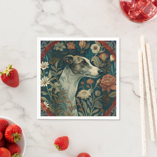 Whippet Brindle and White William Morris Style Servet (Insitu)