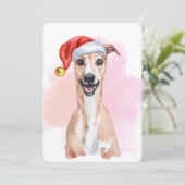 Whippet Christmas Card – Whippet Wearing Santa Hat Kaart (Staand voorkant)