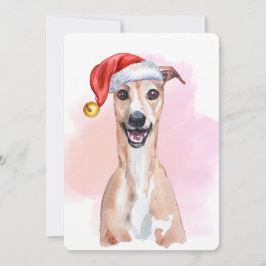Whippet Christmas Card – Whippet Wearing Santa Hat Kaart (Voorkant)