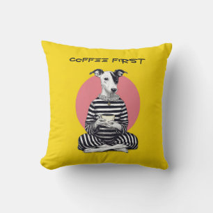 Whippet Coffee Time – Vreemde vintage hond Kussen