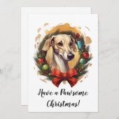 Whippet dans la carte de Noël Wreath (Devant / Derrière)