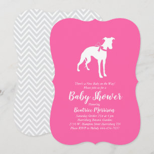 Whippet Dog Baby shower Girl Pink Kaart