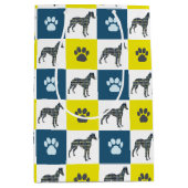 Whippet Dog & Paw Yellow & Blue Grid Medium Cadeauzakje (Voorkant)