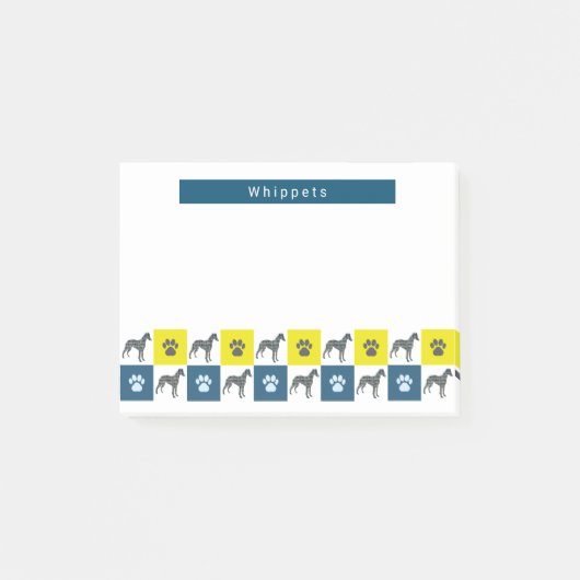 Whippet Dog & Paw Yellow & Blue Grid Silhouette Post-it® Notes (Voorkant)