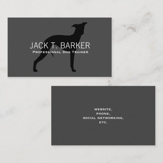 Whippet Dog Silhouet Zwart op Grijs Visitekaartje (Voorkant / Achterkant)